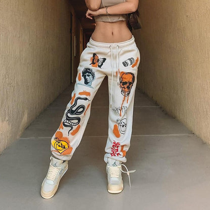 LUKNICE Y2K Printed Sweatpants Streetwear Women Thick Trousers 20538P