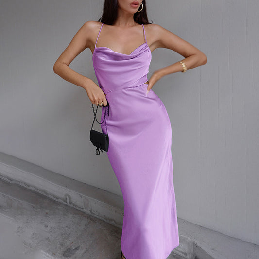 Bandage Sexy Soft Satin Backless Midi Dress JY21265PF