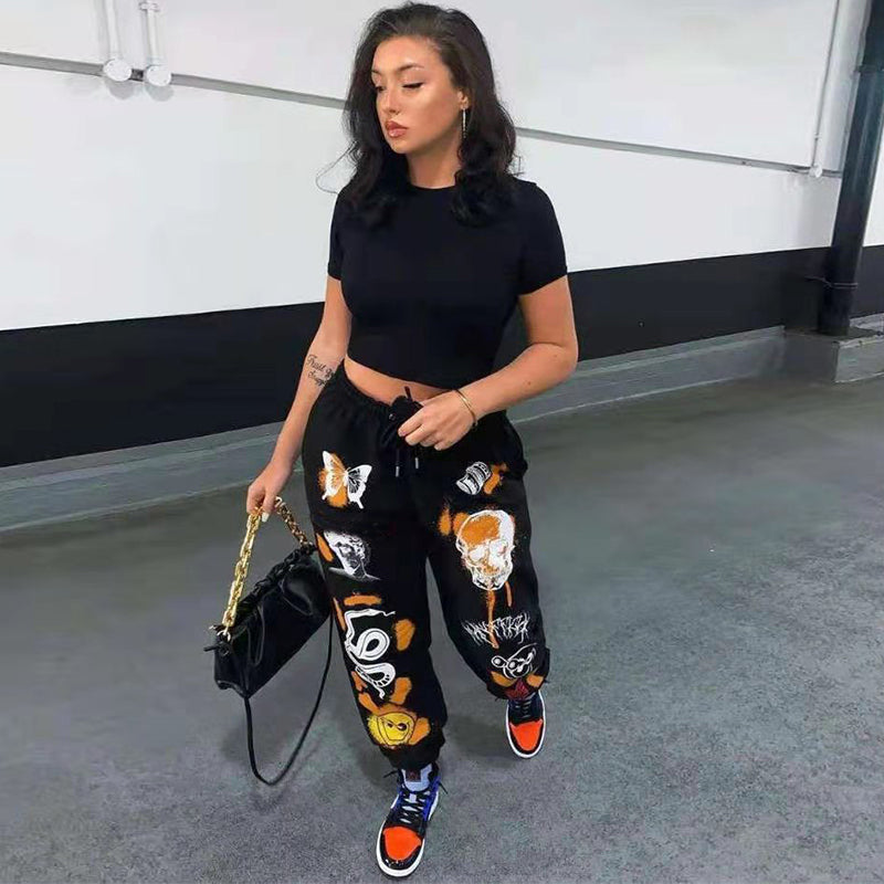 LUKNICE Y2K Printed Sweatpants Streetwear Women Thick Trousers 20538P