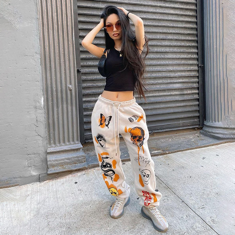 LUKNICE Y2K Printed Sweatpants Streetwear Women Thick Trousers 20538P