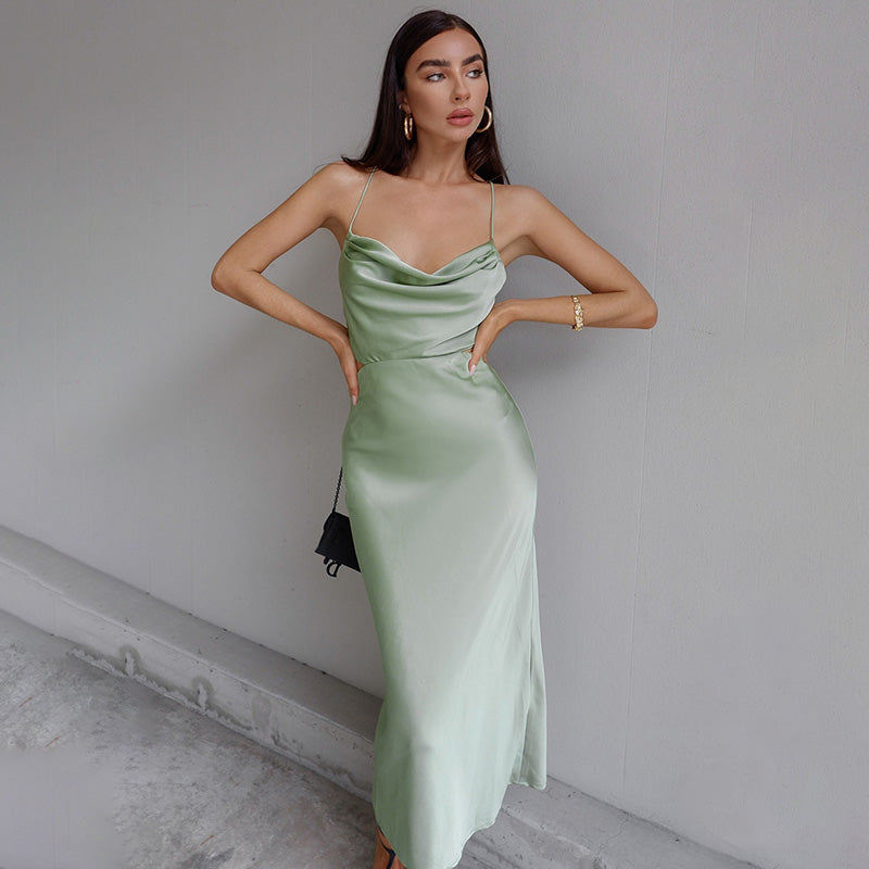 Bandage Sexy Soft Satin Backless Midi Dress JY21265PF