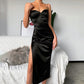 Women Satin Split Spaghetti Strap Midi Dress KH21160GN