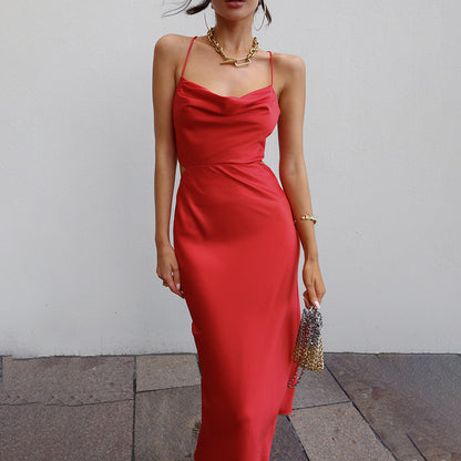 Bandage Sexy Soft Satin Backless Midi Dress JY21265PF