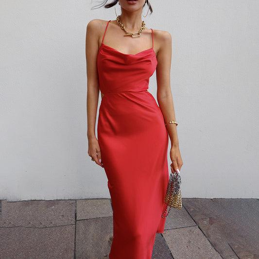 Bandage Sexy Soft Satin Backless Midi Dress JY21265PF