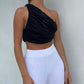28453P One Shoulder Crop Tank Tops For Summer